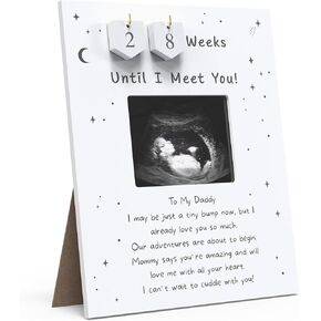 Sonogram Picture Frame Countdown Weeks For Dad - Pregnancy Announcements Ideas Sign - Standard 4"x3" Ultrasound Photo - Gender Reveal Gifts For Husband Father - New Expecting Parents to Be Keepsake