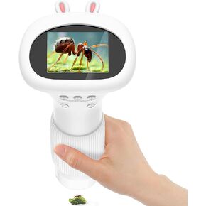 HUTACT Kids Microscope Portable with 2'' Screen - 200X Mini Digital Handheld Pocket Microscope, Christmas Birthday Gifts for All Age, Includes 5 Prepared Microscope Slides Kit