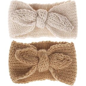 عصابة رأس لحديثي الولادة - طفلة - عمامة معقودة - غطاء رأس بعقدة على شكل فيونكة شتوية للأطفال حديثي الولادة (يناسب عمر شهرين إلى 7 سنوات) (عدد 2 (عبوة من 1)، بيج + أحمر (قطعتان)) in Kuwait