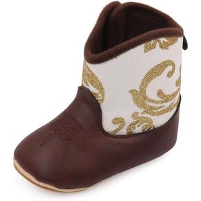 Kuner Baby Girls Boys Western Boots Cowboy Bootie Soft Sole Non-Slip Crib Shoes for Infant Toddler