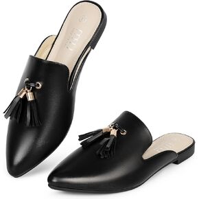 MUSSHOE Mules for Women Comfortable Pointed Toe Backless Slip-on Slides Loafer Flats with Tassels