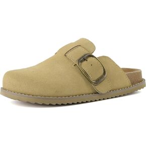 CUSHIONAIRE Women's Blain Genuine Suede Slip-On Clogs with + Memory Foam & Chic Buckle Mule - Comfortable, Non-Slip, Wide Widths Available