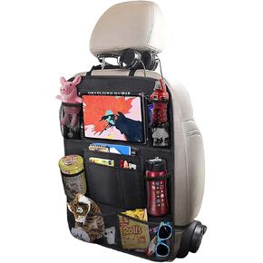 PINHEN Car Backseat Organizer with Touch Screen Tablet Holder-10 Storage Pockets Car Storage Organizer,Car Seat Back Protectors Kick Mats Travel Accessories for Kids-Black (1 Pack)