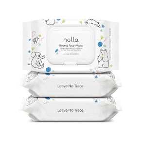 Nolla Baby Nose and Face Wipes with Saline, Vitamin E, & Aloe | Unscented | Compostable, 360 Count (12 Packs of 30)