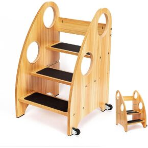 StrongTek Toddler Step Stool for Kitchen and Bathroom, Kids Step Stool for Learning, Toddler Kitchen Stool Helper, and Toddler Standing Tower - 28" High, with Wheels and Handles, 350 lbs Capacity
