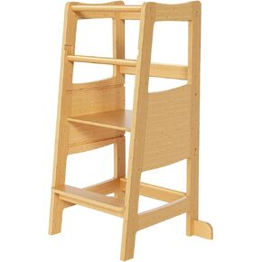 Toddler Tower Kitchen Stool Helper - Toddler Step Stool with Safety Rail, 3 Heights Adjustable Kids Step Stool, Wide Platform Design, Learning Standing Tower Kitchen Helper Stool for Kids
