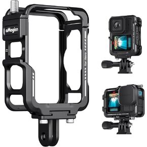 Aluminium Protective Cage with Lens Silicone Case for Gopro Hero 13/12/11/10/9 Black,Metal Durable Housing Cage Support Vertical and Horizontal Shooting