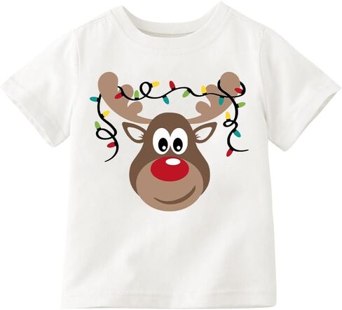 Christmas Shirt for Kids Toddler Boys Girls Rudolph The Red Nose Reindeer T-Shirts Short Sleeve Holiday Tee in Kuwait