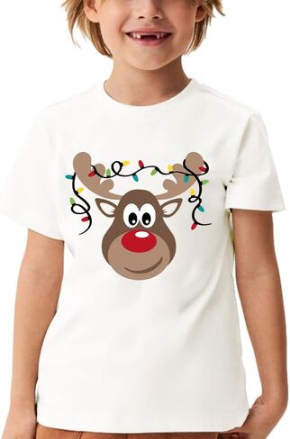 Christmas Shirt for Kids Toddler Boys Girls Rudolph The Red Nose Reindeer T-Shirts Short Sleeve Holiday Tee in Kuwait