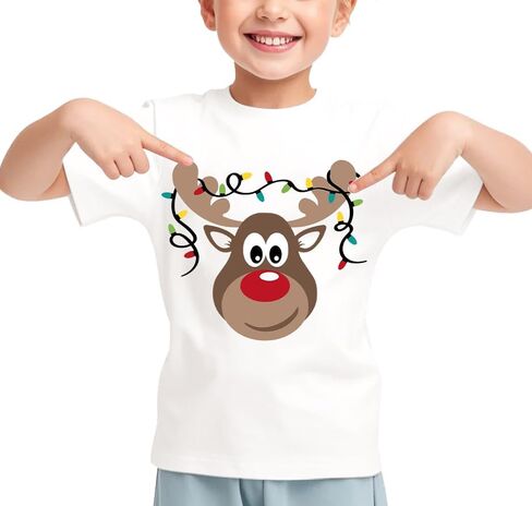 Christmas Shirt for Kids Toddler Boys Girls Rudolph The Red Nose Reindeer T-Shirts Short Sleeve Holiday Tee in Kuwait