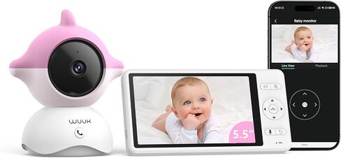 WUUK Video Baby Monitor, 5.5'' Baby Monitor with 360 PTZ Color Display with 135° Wider Viewing Angle, Night Vision, 1000ft Long Range, 2K Baby Camera with App, One-Touch Call, White Noise, Pink in Saudi Arabia