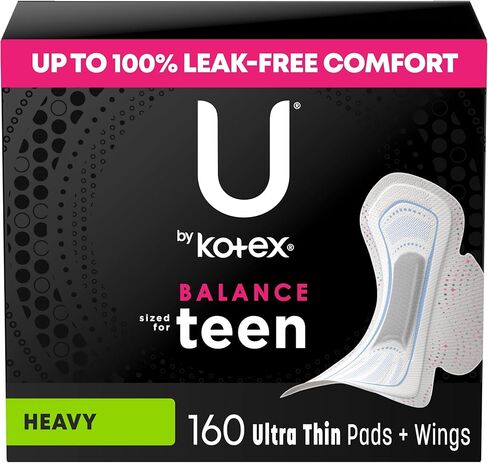فوط U من Kotex Balance بحجم مناسب للمراهقين، رفيعة جدًا بأجنحة، شديدة الامتصاص، 28 قطعة (قد تختلف التعبئة) in Kuwait