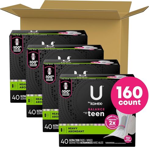 فوط U من Kotex Balance بحجم مناسب للمراهقين، رفيعة جدًا بأجنحة، شديدة الامتصاص، 28 قطعة (قد تختلف التعبئة) in Kuwait