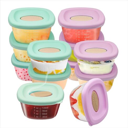 Silicone Baby Food Storage Containers, 4 oz Baby Food Jars, Snack Containers with Leak Proof Airtight Lids, Freezer, microwave and dishwasher safe, Suitable for nurseries, schools and travel (12 PACK) in Kuwait