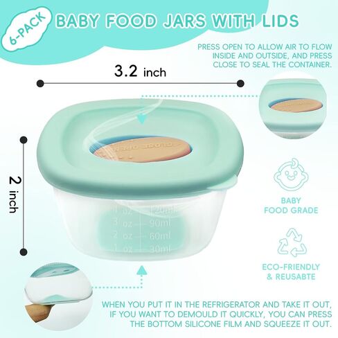 Silicone Baby Food Storage Containers, 4 oz Baby Food Jars, Snack Containers with Leak Proof Airtight Lids, Freezer, microwave and dishwasher safe, Suitable for nurseries, schools and travel (12 PACK) in Saudi Arabia