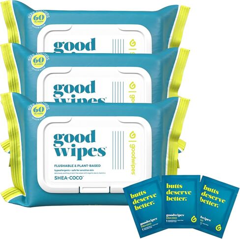 Goodwipes Flushable Butt Wipes – Soothing Botanicals & Aloe – Soft & Gentle Individually Wrapped Wet Wipes for On-the-Go & Travel Use – Largest Adult Toilet Wipes – Shea-Coco, 1 pack, 32 count in Saudi Arabia