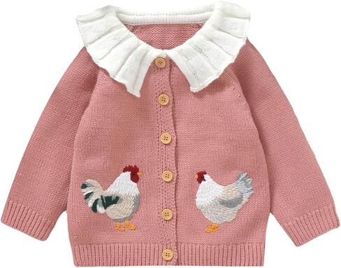 BULINGNA Toddler Baby Girl Cardigan Sweater Chicken Turn-Down Collar Sweatshirt Button Down Knitwear Outwear Farm Outfits in Kuwait