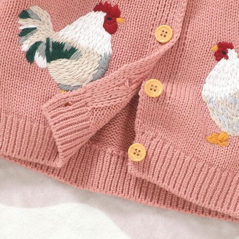 BULINGNA Toddler Baby Girl Cardigan Sweater Chicken Turn-Down Collar Sweatshirt Button Down Knitwear Outwear Farm Outfits in Kuwait