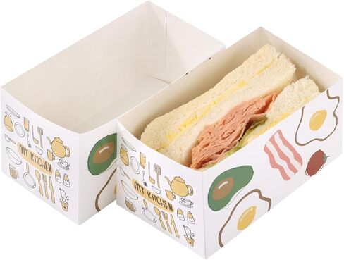 100 Pieces Paper Sandwich Boxes Take Out Containers,Mini Burger Boxes,Toast Holding Bread Tray for Take Out Food Containers,Restaurant, Picnic and Party in Kuwait