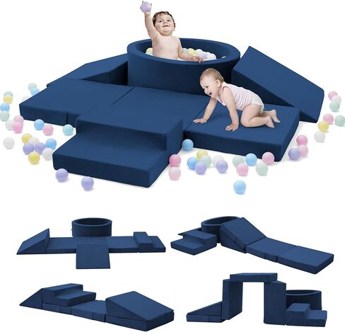 Elftopia Foam Climbing Blocks with Ball Pit & Stairs for Toddlers Aged 1-3 -Soft Playset for Indoor Crawling, Foam Playground Set for Baby to Active Playing Inside -(Balls NOT Included),Grey in Saudi Arabia