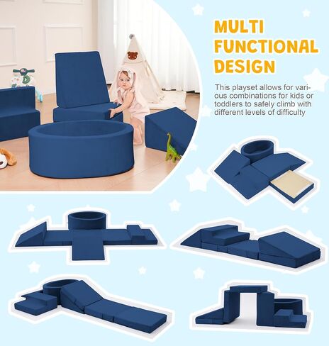 Elftopia Foam Climbing Blocks with Ball Pit & Stairs for Toddlers Aged 1-3 -Soft Playset for Indoor Crawling, Foam Playground Set for Baby to Active Playing Inside -(Balls NOT Included),Grey in Saudi Arabia