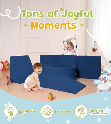 Elftopia Foam Climbing Blocks with Ball Pit & Stairs for Toddlers Aged 1-3 -Soft Playset for Indoor Crawling, Foam Playground Set for Baby to Active Playing Inside -(Balls NOT Included),Grey in Saudi Arabia