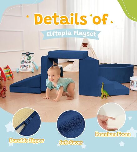 Elftopia Foam Climbing Blocks with Ball Pit & Stairs for Toddlers Aged 1-3 -Soft Playset for Indoor Crawling, Foam Playground Set for Baby to Active Playing Inside -(Balls NOT Included),Grey in Saudi Arabia
