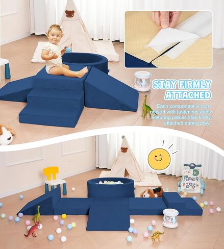 Elftopia Foam Climbing Blocks with Ball Pit & Stairs for Toddlers Aged 1-3 -Soft Playset for Indoor Crawling, Foam Playground Set for Baby to Active Playing Inside -(Balls NOT Included),Grey in Saudi Arabia