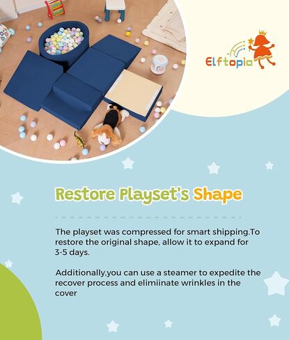 Elftopia Foam Climbing Blocks with Ball Pit & Stairs for Toddlers Aged 1-3 -Soft Playset for Indoor Crawling, Foam Playground Set for Baby to Active Playing Inside -(Balls NOT Included),Grey in Saudi Arabia