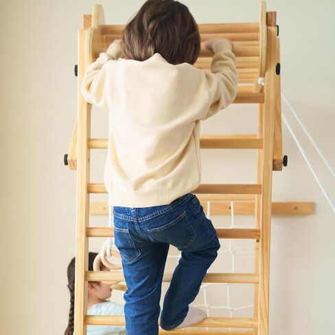 Avenlur Grove 8-in-1 Indoor Jungle Gym with Gymnastic Rings, Climbing Rope, Swing, Slide, Monkey Bars, Rope Wall Net, and Wooden and Rope Ladder - Jungle Play Set for Kids Ages 2-11 Years Old in Kuwait