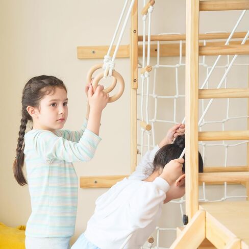 Avenlur Grove 8-in-1 Indoor Jungle Gym with Gymnastic Rings, Climbing Rope, Swing, Slide, Monkey Bars, Rope Wall Net, and Wooden and Rope Ladder - Jungle Play Set for Kids Ages 2-11 Years Old in Kuwait