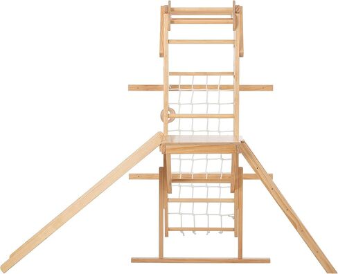 Avenlur Grove 8-in-1 Indoor Jungle Gym with Gymnastic Rings, Climbing Rope, Swing, Slide, Monkey Bars, Rope Wall Net, and Wooden and Rope Ladder - Jungle Play Set for Kids Ages 2-11 Years Old in Kuwait