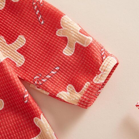 Newborn Baby Girl Christmas Ruffle Romper Knit Sweater Onesie Jumpsuit Long Sleeve Zipper Gingerbread Print Outfits in Kuwait