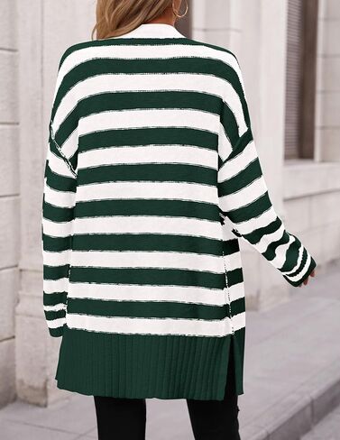 سترة صوفية نسائية مخططة من PRETTYGARDEN بأكمام طويلة وأزرار سفلية ومتماسكة كبيرة الحجم معطف الخريف in Kuwait