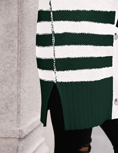 سترة صوفية نسائية مخططة من PRETTYGARDEN بأكمام طويلة وأزرار سفلية ومتماسكة كبيرة الحجم معطف الخريف in Kuwait