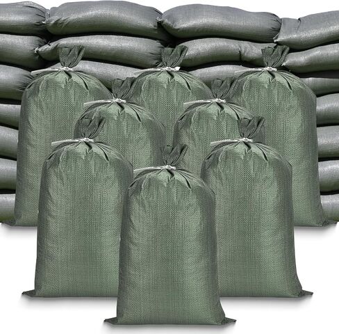 Flood Control Empty Sand Bags 25PCS, Durable Green Flood Bags, 14"x26" Large Capacity 50lbs, with Tie Closure, UV Resistant Design, Multi-Purpose Emergency Flood and Storm Protection in Kuwait