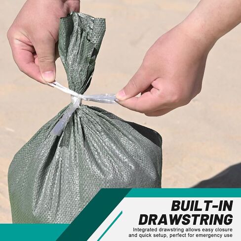 Flood Control Empty Sand Bags 25PCS, Durable Green Flood Bags, 14"x26" Large Capacity 50lbs, with Tie Closure, UV Resistant Design, Multi-Purpose Emergency Flood and Storm Protection in Kuwait