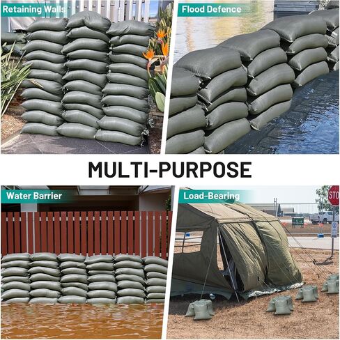 Flood Control Empty Sand Bags 25PCS, Durable Green Flood Bags, 14"x26" Large Capacity 50lbs, with Tie Closure, UV Resistant Design, Multi-Purpose Emergency Flood and Storm Protection in Kuwait