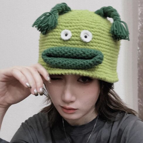 Funny Sausage Mouth Knitted Hat, Beanie Hat with Cocked Braid for Funny Themed Party, Winter Warm Cosplay Costume in Saudi Arabia