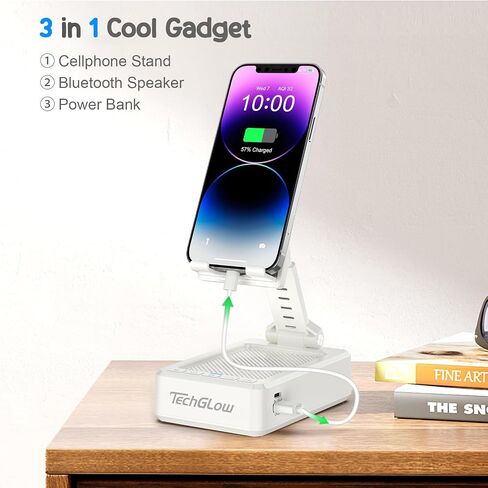 هدايا TechGlow للرجال والنساء حامل الهاتف المحمول القابل للطي مع مكبر صوت بلوتوث وبنك الطاقة فكرة هدية عيد ميلاد للأم والأب هدايا تقنية رائعة - أزرق in Saudi Arabia