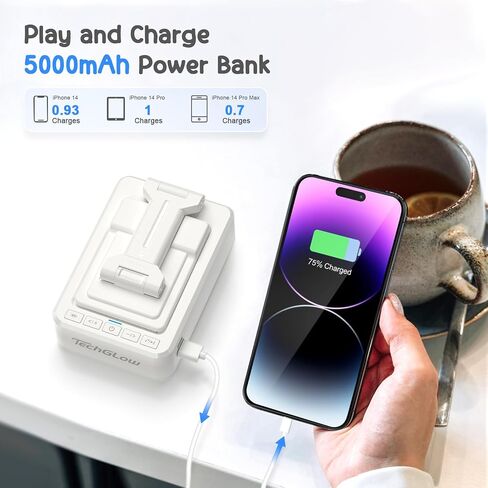 هدايا TechGlow للرجال والنساء حامل الهاتف المحمول القابل للطي مع مكبر صوت بلوتوث وبنك الطاقة فكرة هدية عيد ميلاد للأم والأب هدايا تقنية رائعة - أزرق in Saudi Arabia