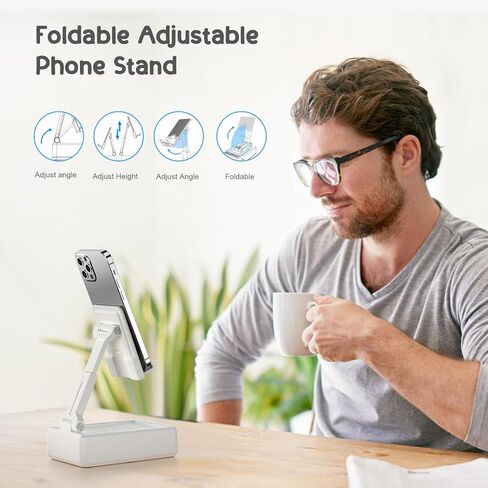 هدايا TechGlow للرجال والنساء حامل الهاتف المحمول القابل للطي مع مكبر صوت بلوتوث وبنك الطاقة فكرة هدية عيد ميلاد للأم والأب هدايا تقنية رائعة - أزرق in Saudi Arabia