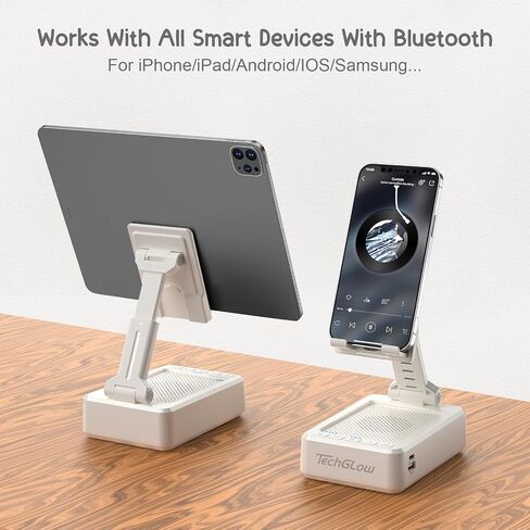 هدايا TechGlow للرجال والنساء حامل الهاتف المحمول القابل للطي مع مكبر صوت بلوتوث وبنك الطاقة فكرة هدية عيد ميلاد للأم والأب هدايا تقنية رائعة - أزرق in Saudi Arabia