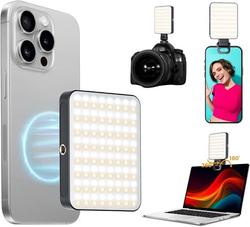 136 LED RGB Magnetic Selfie Light, gliship Portable 360° Full Color RGB Video Light Compatible with Magsafe Rechargeable Portable Clip Fill Light with 9 Lights Modes for Phone Camera Laptop Camera in Saudi Arabia