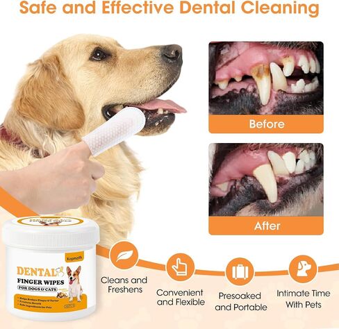 Dental Care Finger Wipes for Dogs & Cats, Reduces Plaque & Tartar, Freshens Breath, Pre-Soaked Pet Teeth Wipes, Easy to Use Disposable Oral Cleaning Pads,Mint Flavor,100pcs in Saudi Arabia