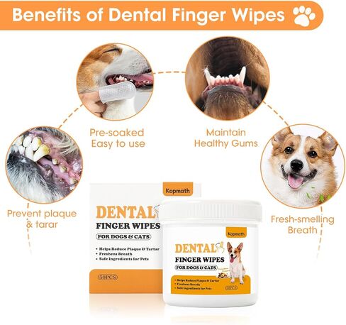 Dental Care Finger Wipes for Dogs & Cats, Reduces Plaque & Tartar, Freshens Breath, Pre-Soaked Pet Teeth Wipes, Easy to Use Disposable Oral Cleaning Pads,Mint Flavor,100pcs in Saudi Arabia
