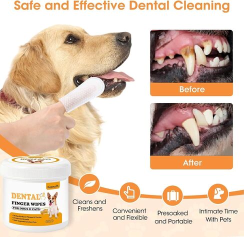 Dental Care Finger Wipes for Dogs & Cats, Reduces Plaque & Tartar, Freshens Breath, Pre-Soaked Pet Teeth Wipes, Easy to Use Disposable Oral Cleaning Pads,Mint Flavor,100pcs in Saudi Arabia