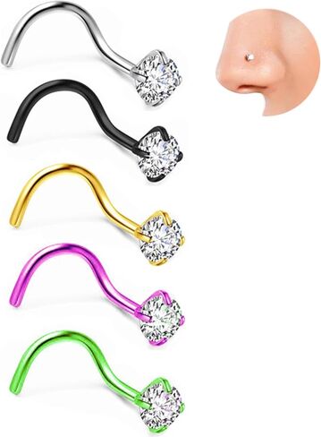 Nose Rings for Women, 5Pcs 18G Nose Screw Rings Studs, CZ Nose Piercing, Titanium Nose Studs for Nostril Nose Piercing Jewelry in Saudi Arabia