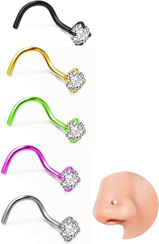 Nose Rings for Women, 5Pcs 18G Nose Screw Rings Studs, CZ Nose Piercing, Titanium Nose Studs for Nostril Nose Piercing Jewelry in Saudi Arabia