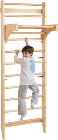 VEVOR Swedish Ladder Wall Gym, 10-Level Wooden Indoor Jungle Gym, 220 lbs Load Capacity Playground Climbing Toys for Kids and Adults, Pine Wood Swedish Climbing Wall Bars, Natural Wood Color in Saudi Arabia